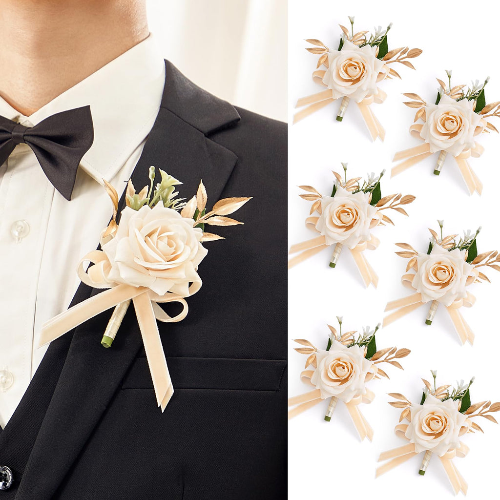 Serwalin Champagne Rose Corsage and Boutonniere Set for Wedding Prom Party