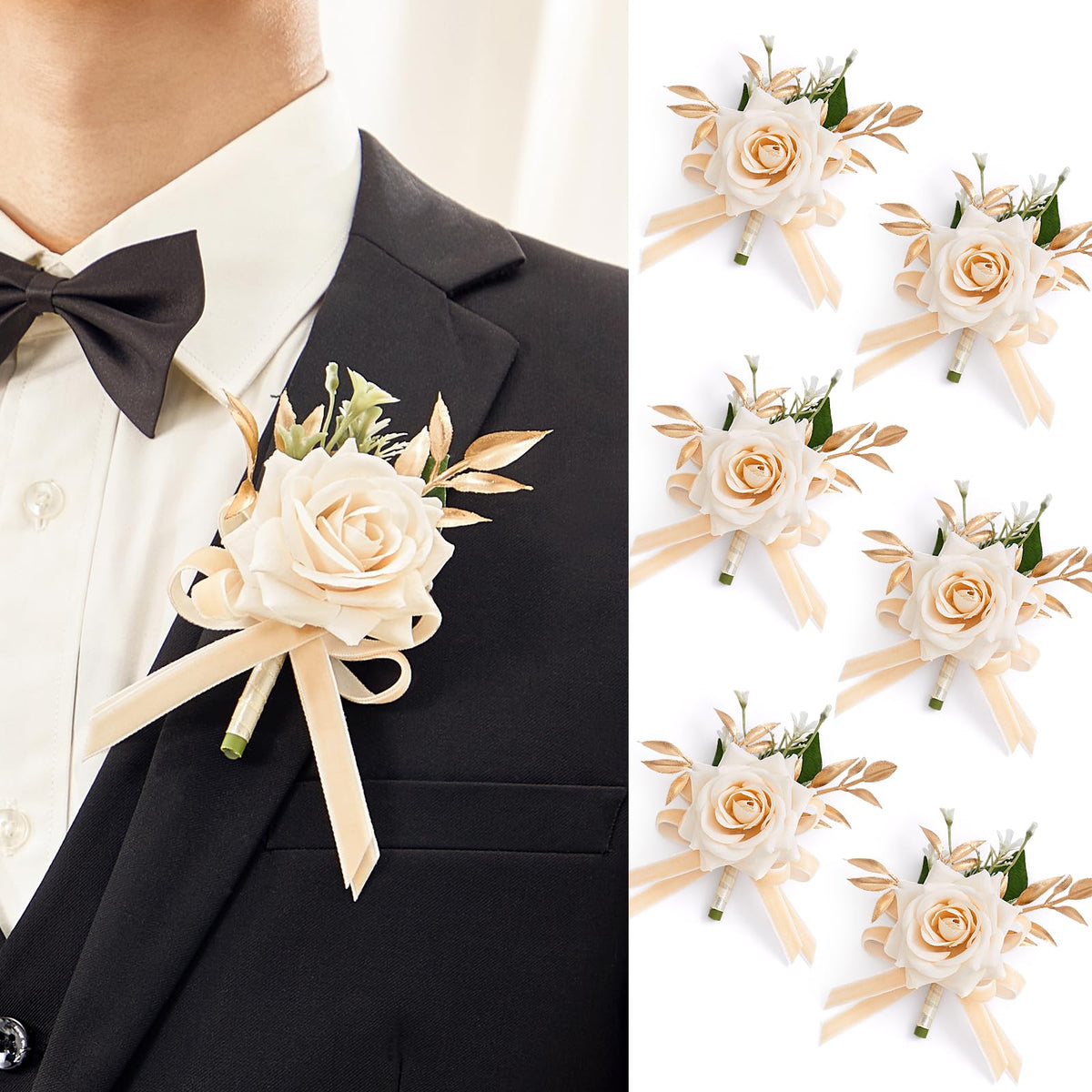 Serwalin Champagne Rose Corsage and Boutonniere Set for Wedding Prom Party