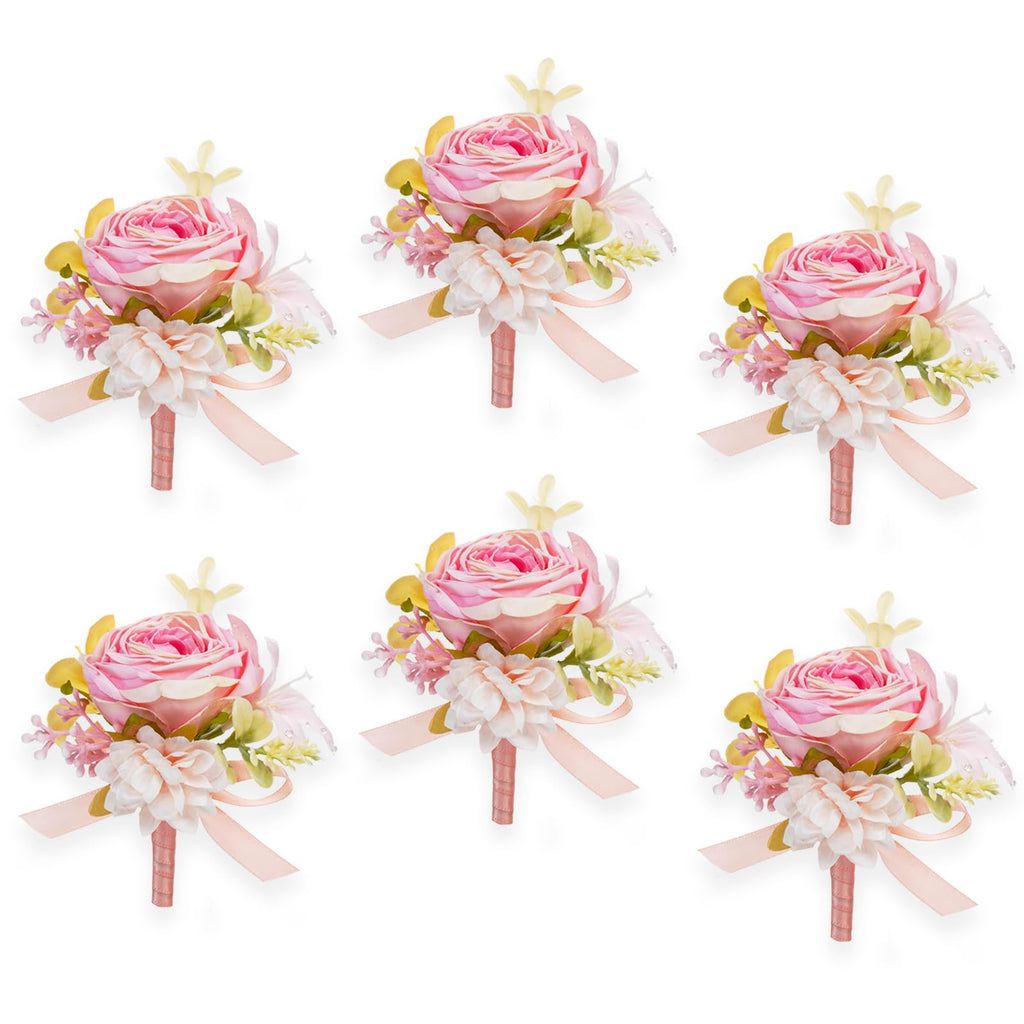 AuroraAria Dusty Rose Boutonniere for Men,Set of 6,Groom Boutonniere for Wedding,Anniversary,Homecoming,Formal Dinner Party,Wedding Decor,Artificial Dusty Rose Rose