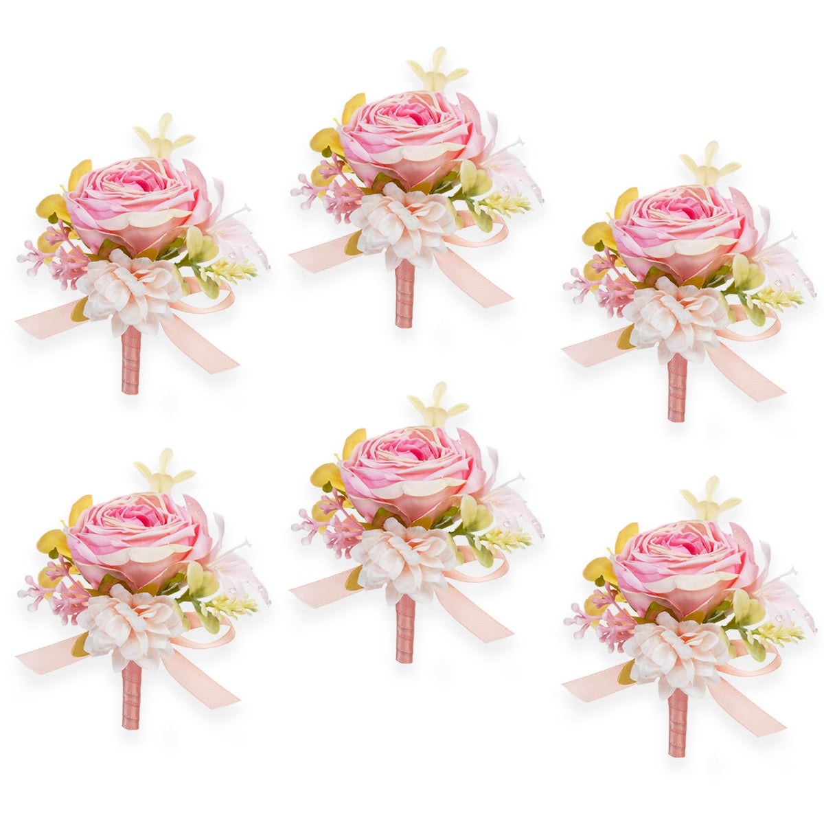 AuroraAria Dusty Rose Boutonniere for Men,Set of 6,Groom Boutonniere for Wedding,Anniversary,Homecoming,Formal Dinner Party,Wedding Decor,Artificial Dusty Rose Rose
