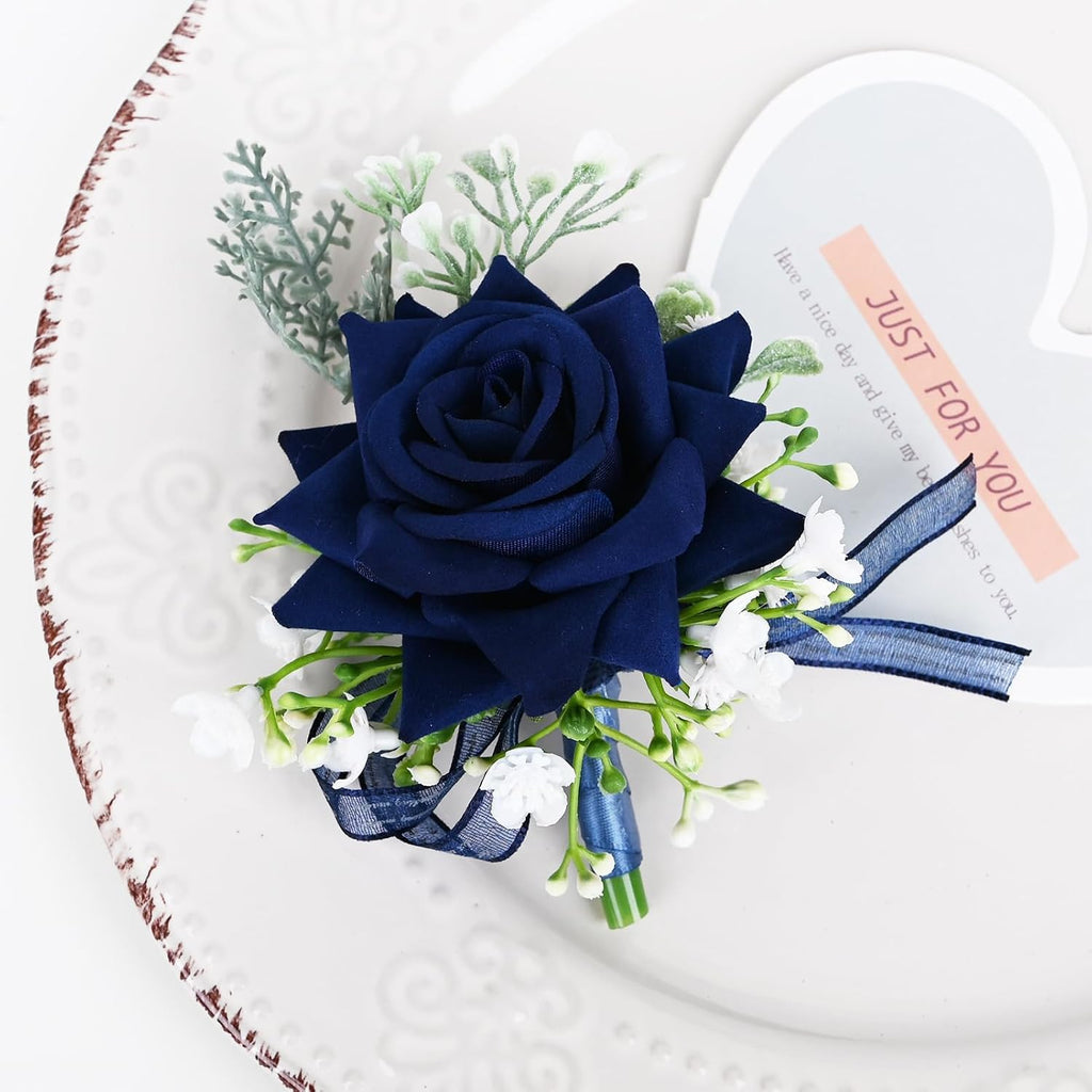 MAFELOE Artificial Corsage & Boutonniere Set, Navy Blue, 2 Pieces (Y-N1)