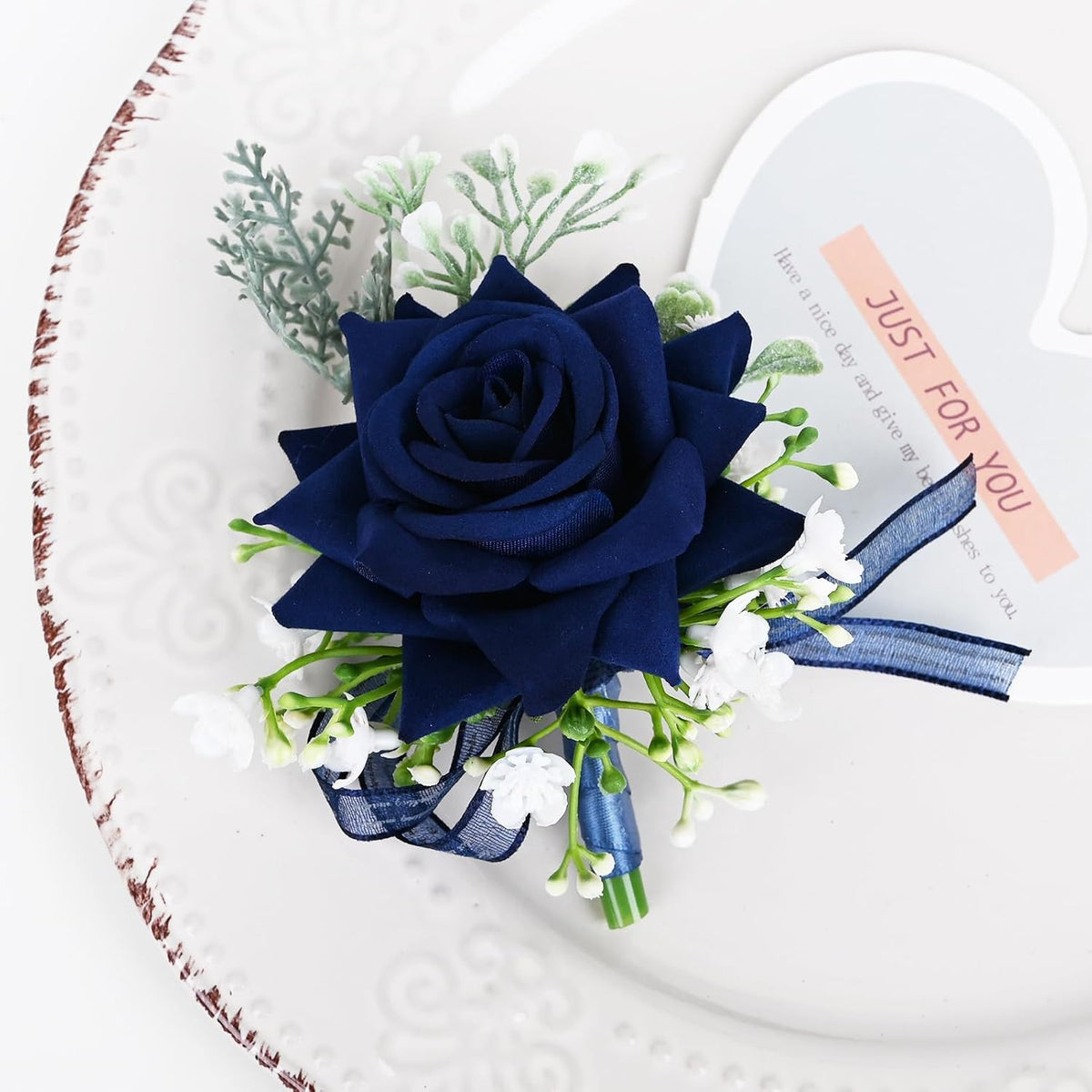 MAFELOE Artificial Corsage & Boutonniere Set, Navy Blue, 2 Pieces (Y-N1)