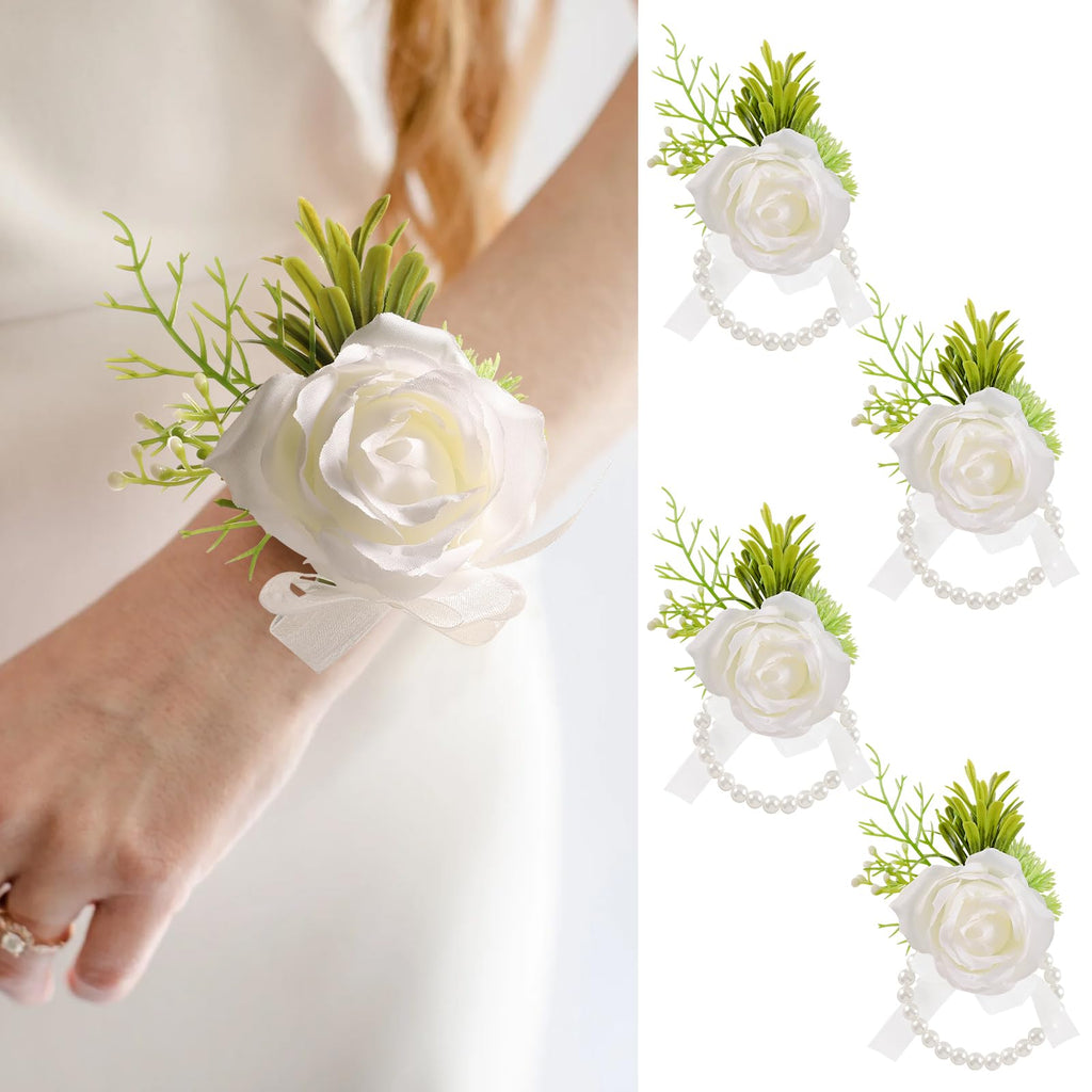 Garisey 2Pcs White Artificial Rose Boutonniere for Men Wedding Ceremony
