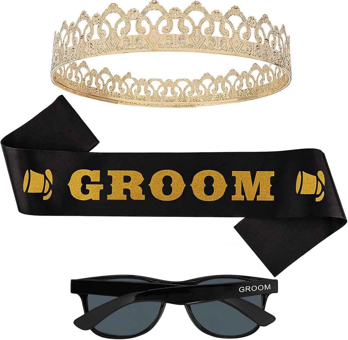 Bachelor Party Decorations Accessories Groom Crown Sunglasses Sash for Bachelor Wedding Party Decorations Gifts Favors