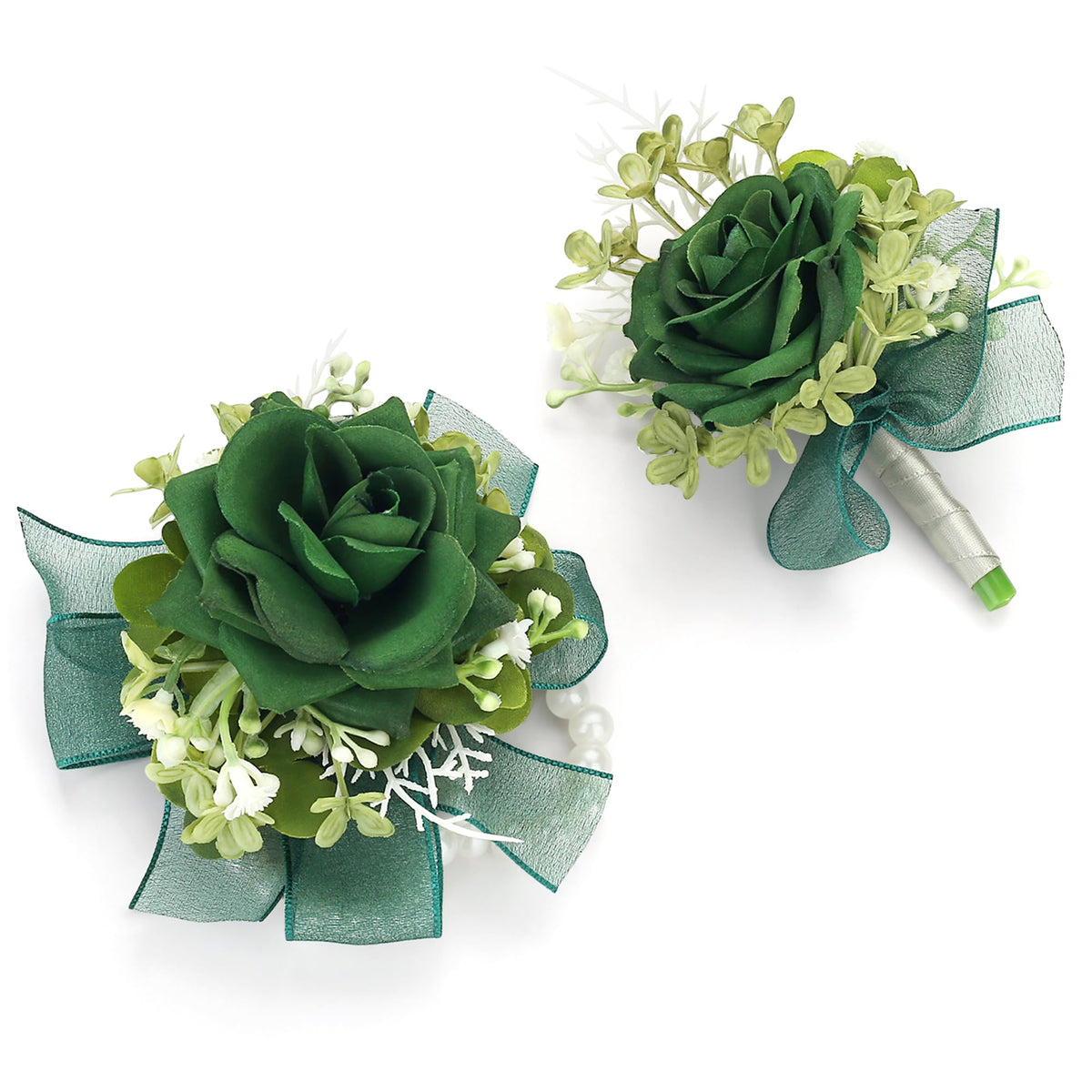 Blue Corsage and Boutonniere Set Double Pearl Bracelets