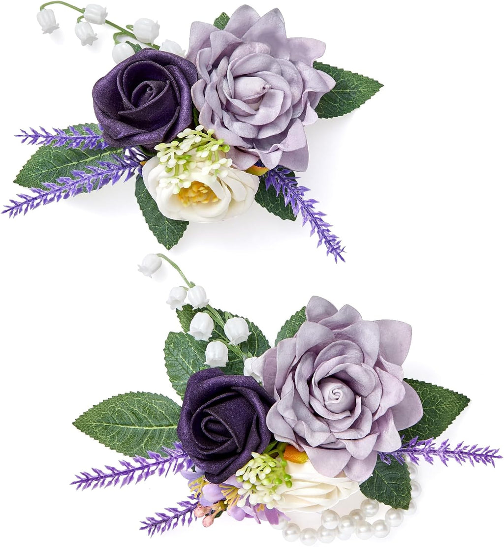 Purple Corsage and Boutonniere Set for Wedding Homecoming Prom