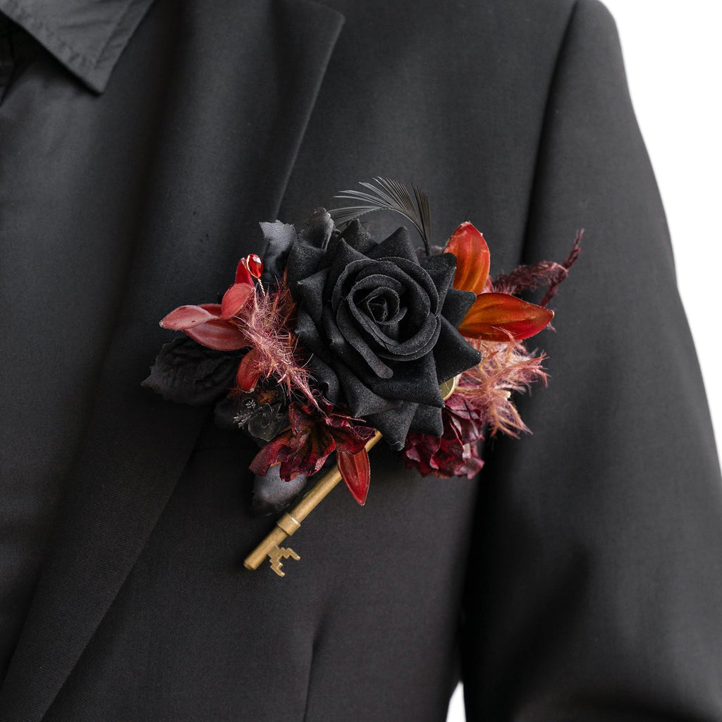 Ling's Moment Boutonniere for Men with Pin, White Ranunculus Ivory, 6"Wx5"H