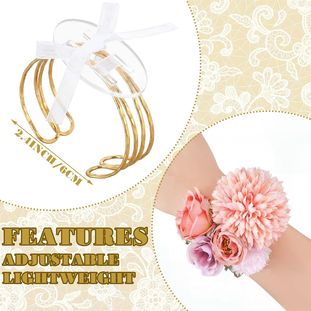 Hotop 4 Set Gold Hammered Wrist Corsage Bracelets Stackable Cuff
