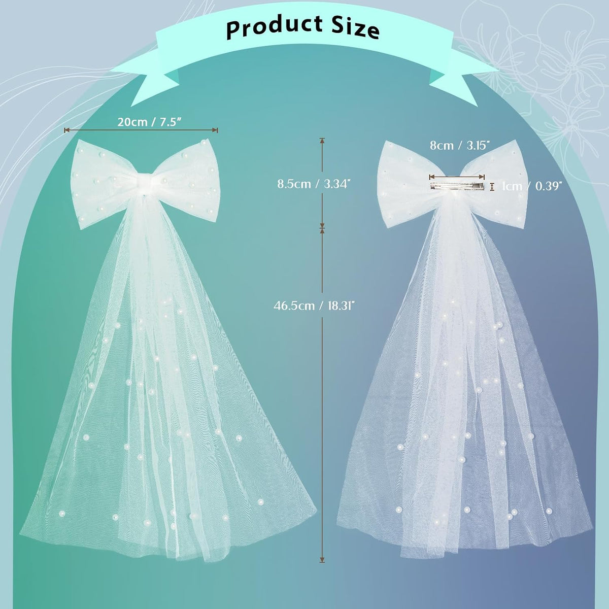 Bridal Veil Hair Clip with Pearls, Bow Hair Veil for Bachelorette Party, Wedding Accessory for Women