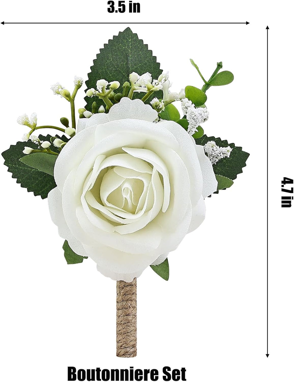 2Pcs White Rose Boutonniere for Men, Groomsmen and Groom Best Man Artificial Flower Boutonnieres Set for Rustic Wedding Anniversary Prom Homecoming Party Formal Dinner