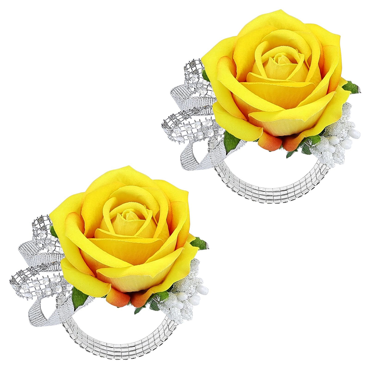 Set of 2 Wrist Corsage Wristlet for Wedding Prom Women Bride Bridesmaid Artificial Rose Flower Decorations Homecoming Anniversary Party (White)