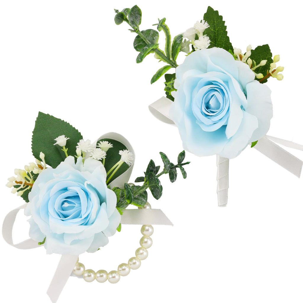 SITUMEIZI 2Pcs Red Rose Wrist Corsage and Boutonniere Set for Prom Decor