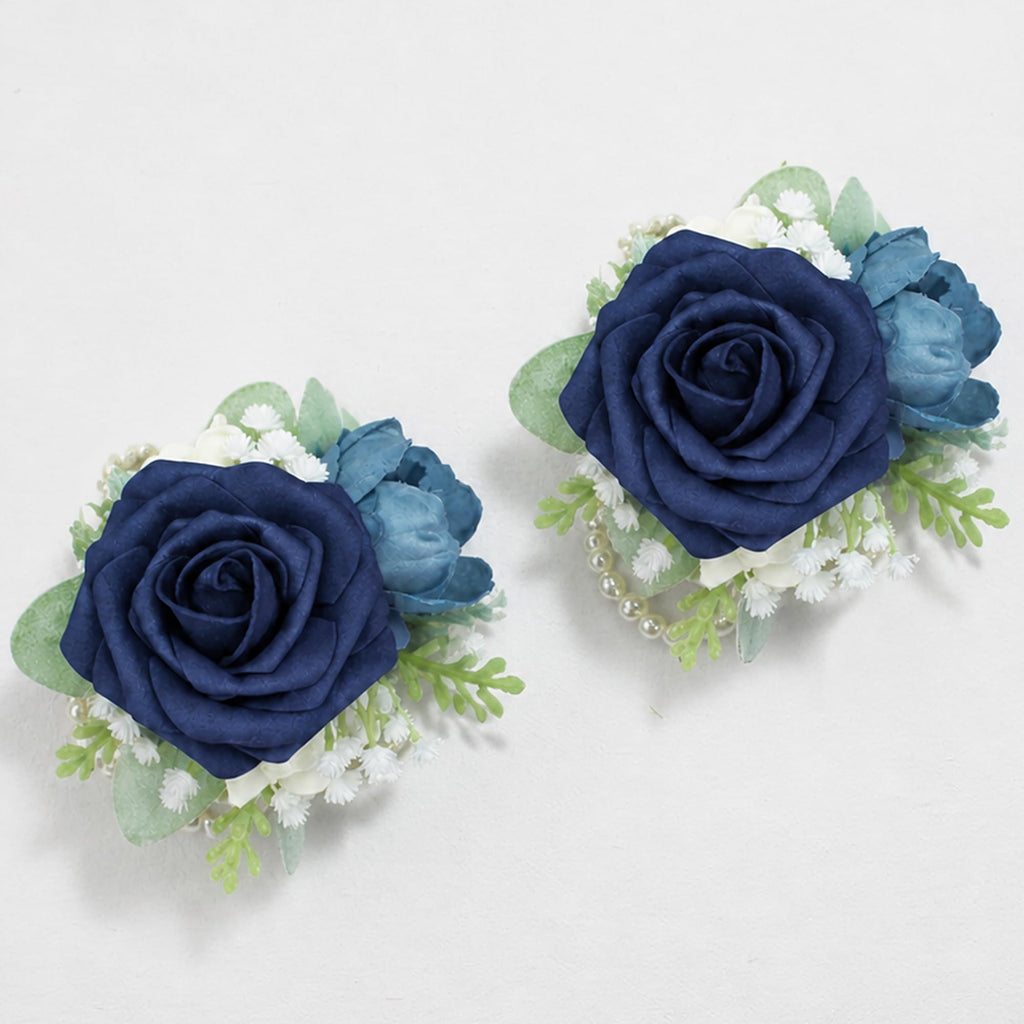 Rinlong 2Pcs Navy Terracotta Wrist Corsage for Wedding, Prom, Homecoming