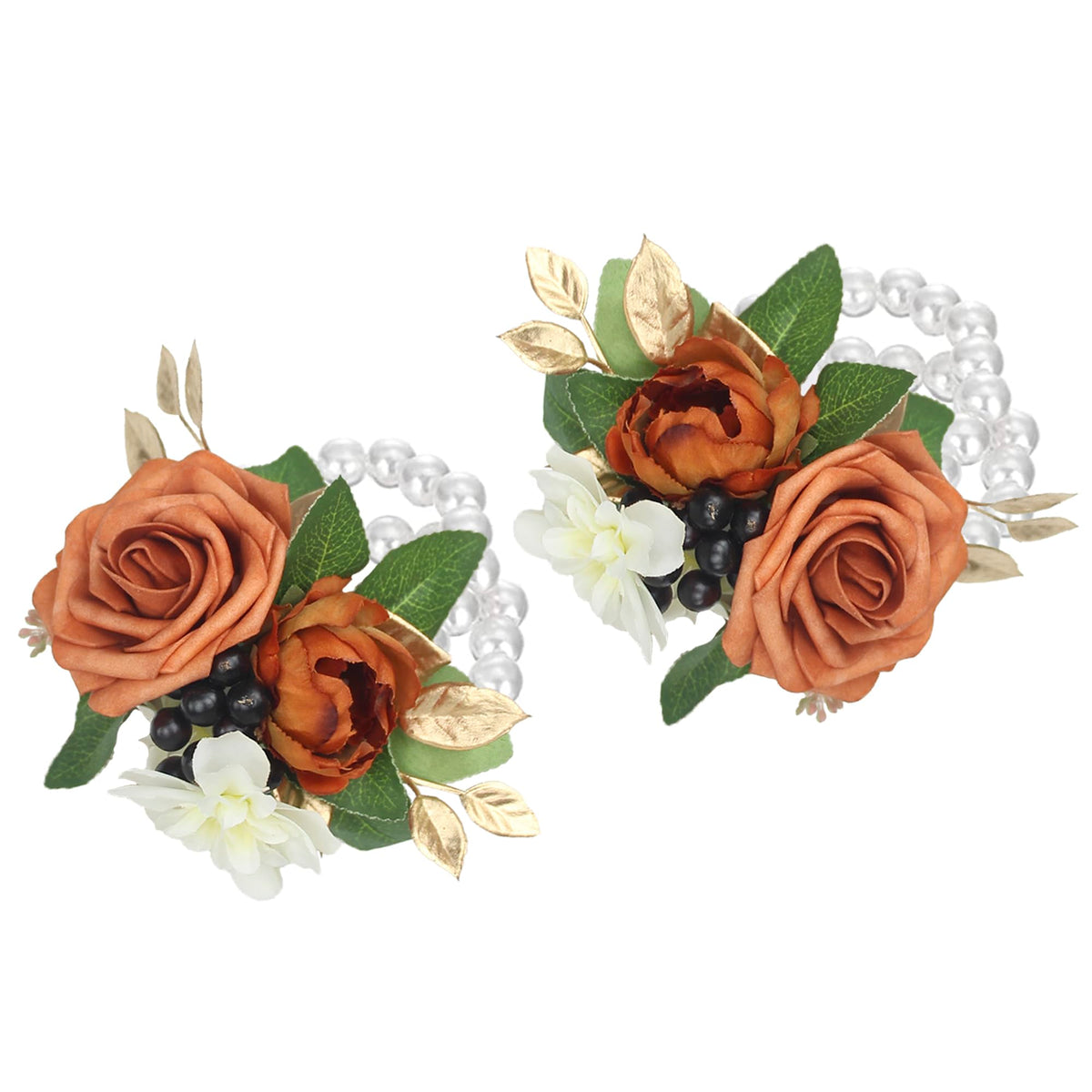 Rinlong 2Pcs White Orchid Wrist Corsage for Wedding, Prom, Homecoming