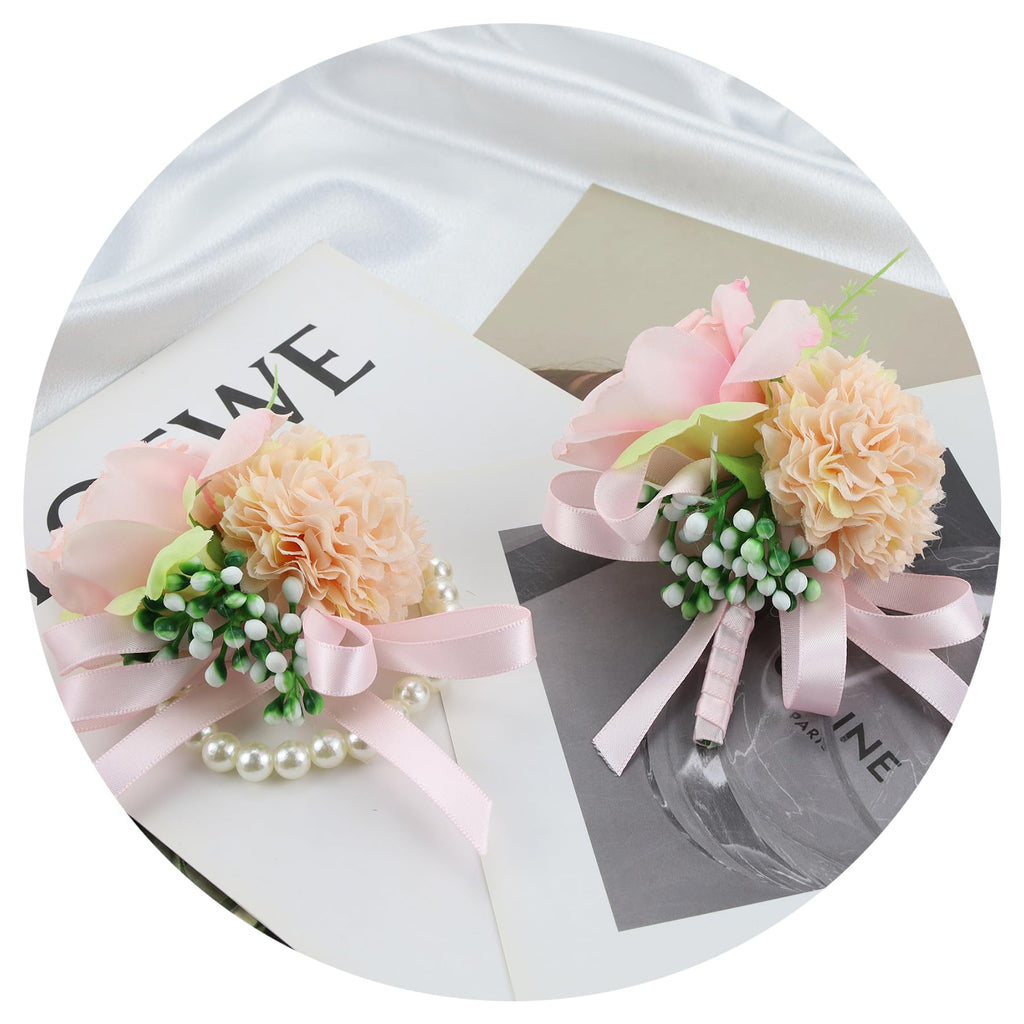 Blue Corsage and Boutonniere Set Double Pearl Bracelets