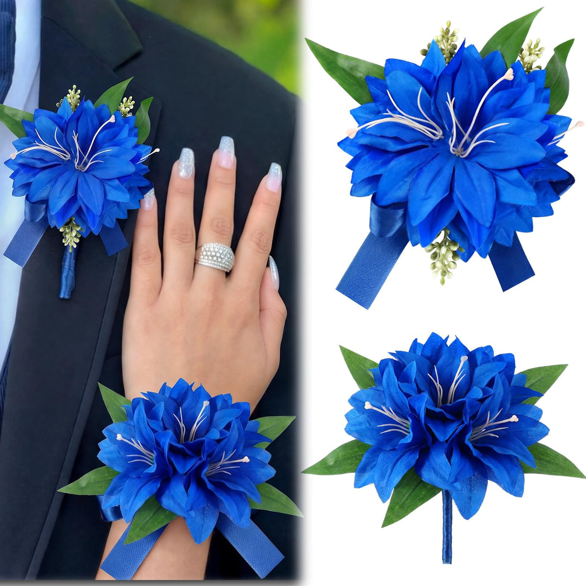 Suncalla 2 Pcs Homecoming Wrist Corsage and Boutonniere Set