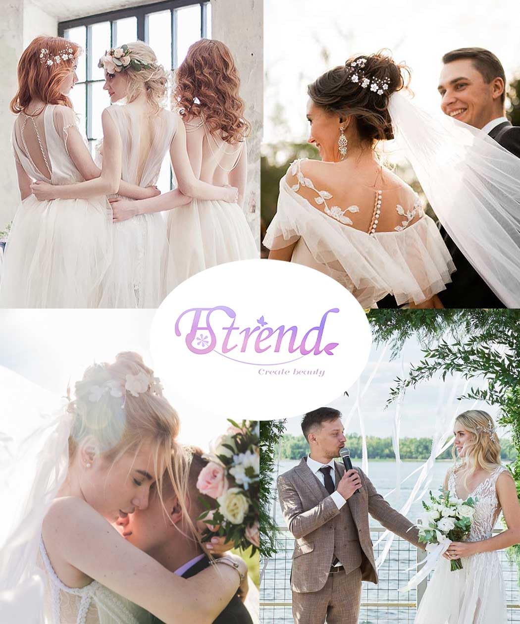 Fstrend Wedding Bridal Hair Pins Bride Flower Pieces Rhinestone Pearls Accessories Clip for Women and Girls