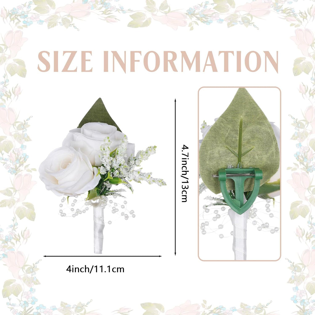 Wedding Flower Boutonniere Suit Decoration for Groom Bride Groomsmen Bridesmaids for Wedding Ceremony Anniversary Dinner Party (White)