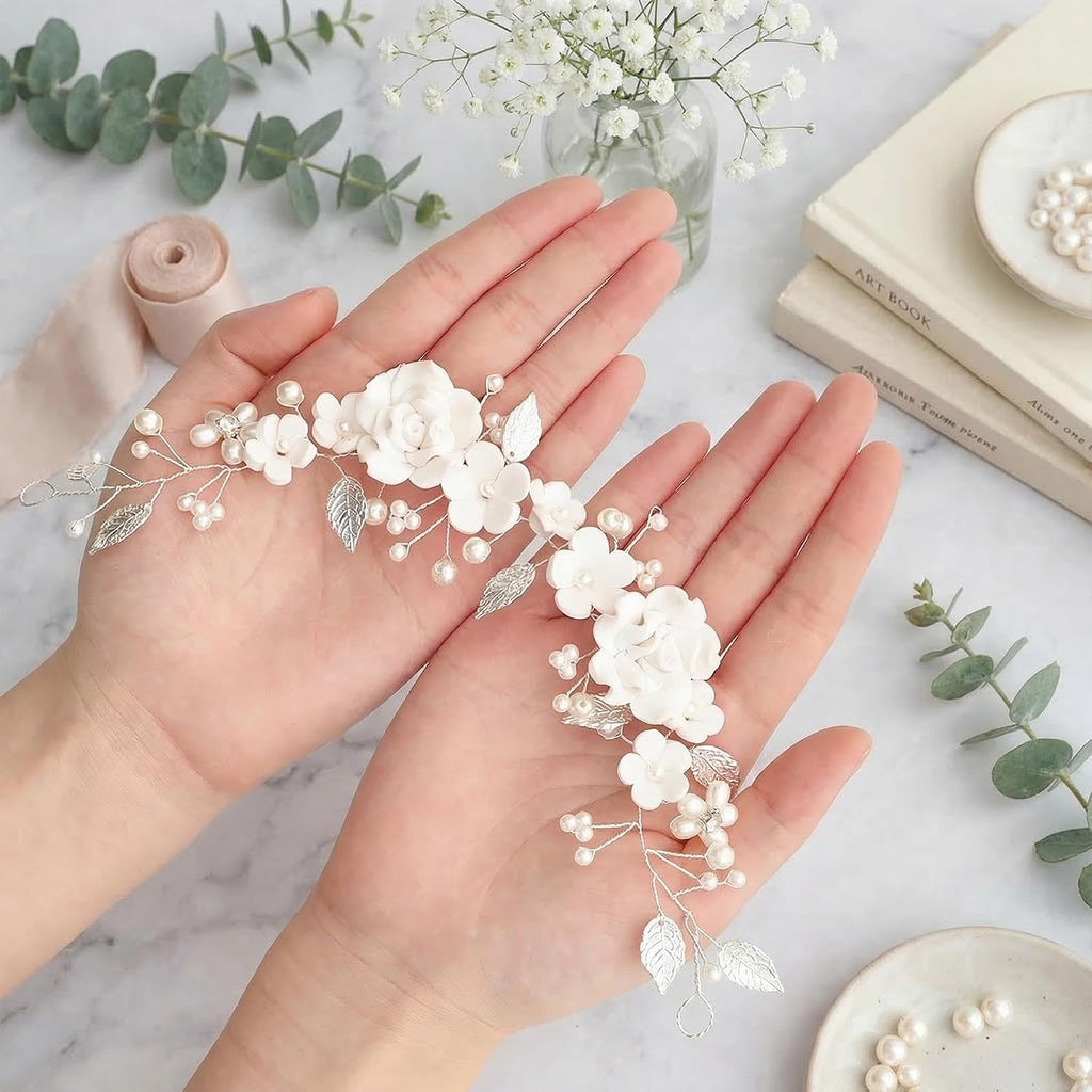 Bridal Wedding Hair Vine with Pearls Flowers Leaf Bridal Headpiece