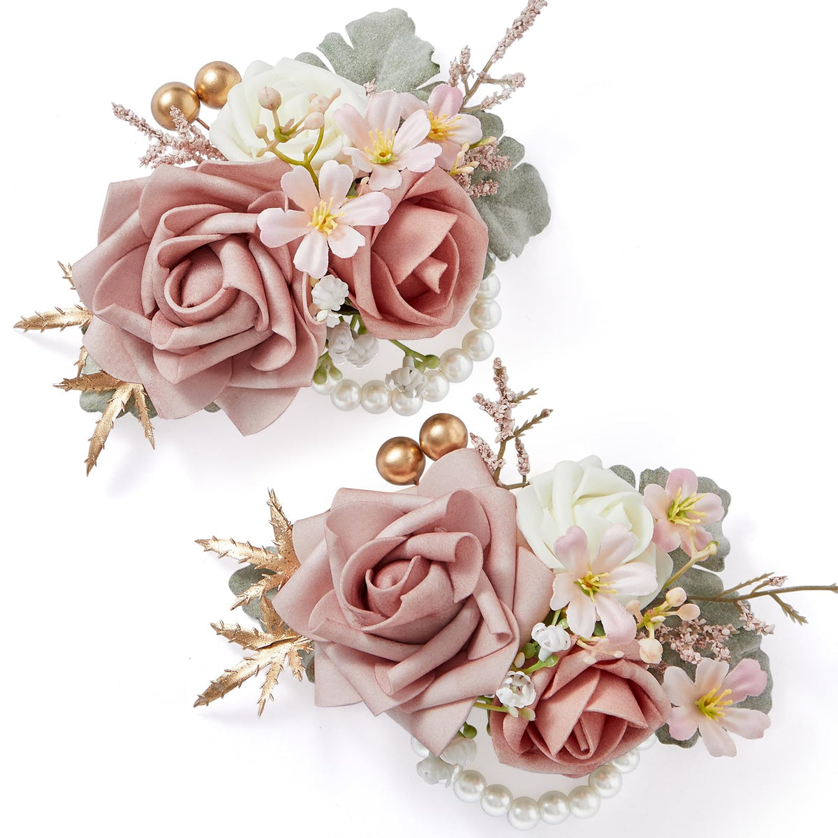 Serwalin 2Pcs Champagne Wrist Corsage Wristlet for Wedding Prom, 6-7Inch