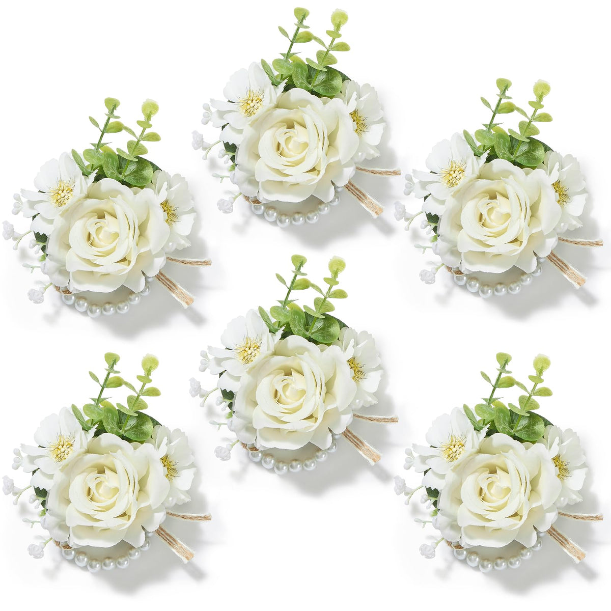 Serwalin Ivory White Rose Corsage and Boutonniere Set for Wedding Prom