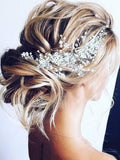 Unicra Bride Flower Wedding Hair Vine Crystal Bridal Hair Piece Rhinestone Party Hair Accessories Leaf Hair Jewelry Bead Headpiece for Women