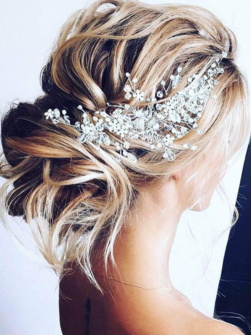 Unicra Bride Flower Wedding Hair Vine Crystal Bridal Hair Piece Rhinestone Party Hair Accessories Leaf Hair Jewelry Bead Headpiece for Women