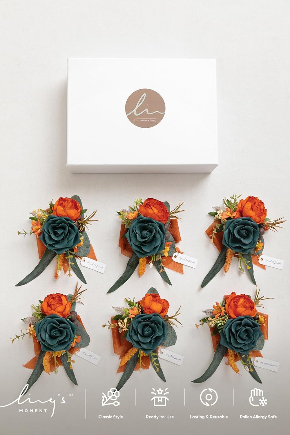 Ling's moment 6pcs Corsage Wristlet, Fall Wedding Decor, Teal Orange