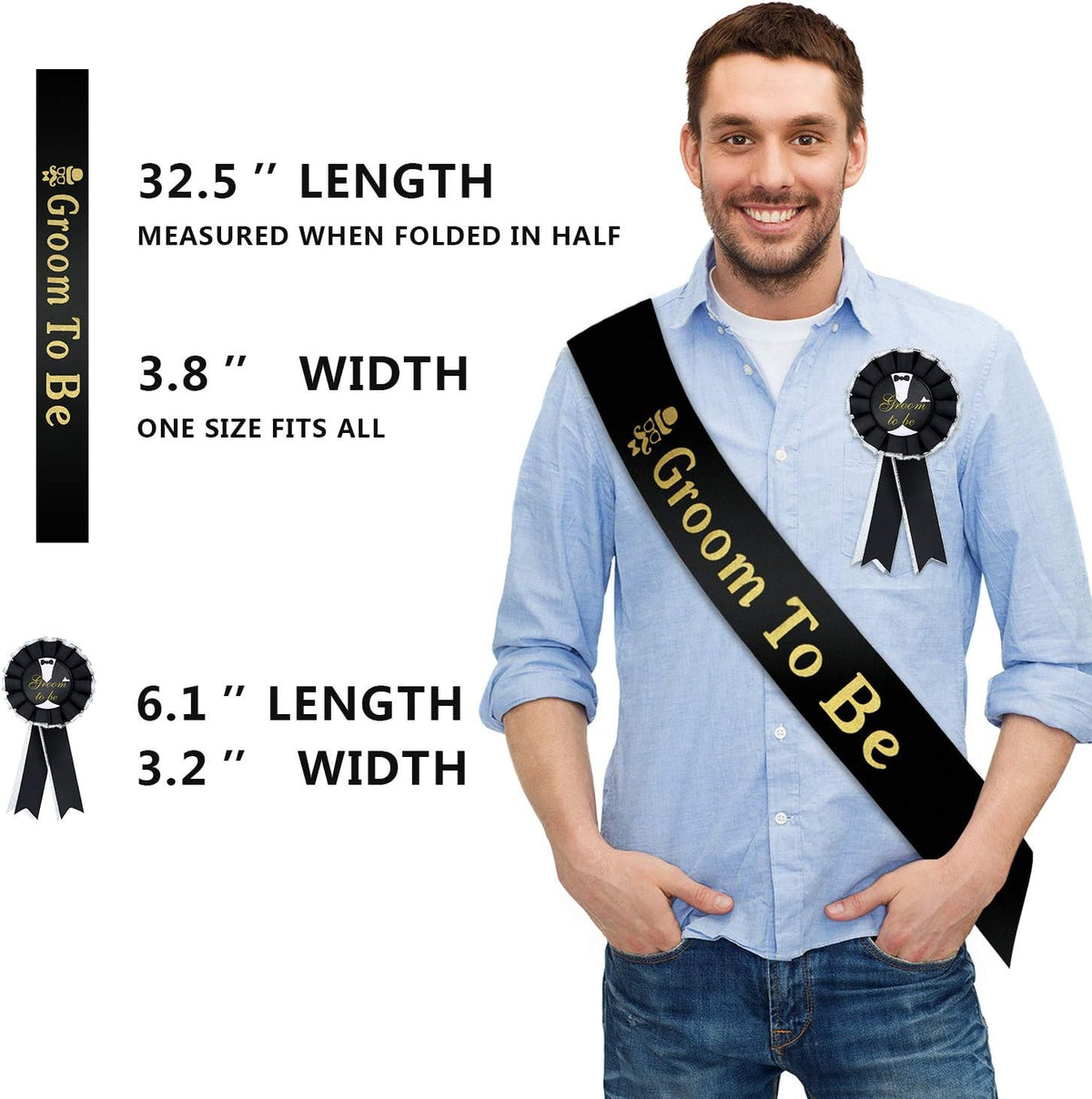 WILLBOND 2 Pcs Groom Sash and Badge Set for Bachelor Party