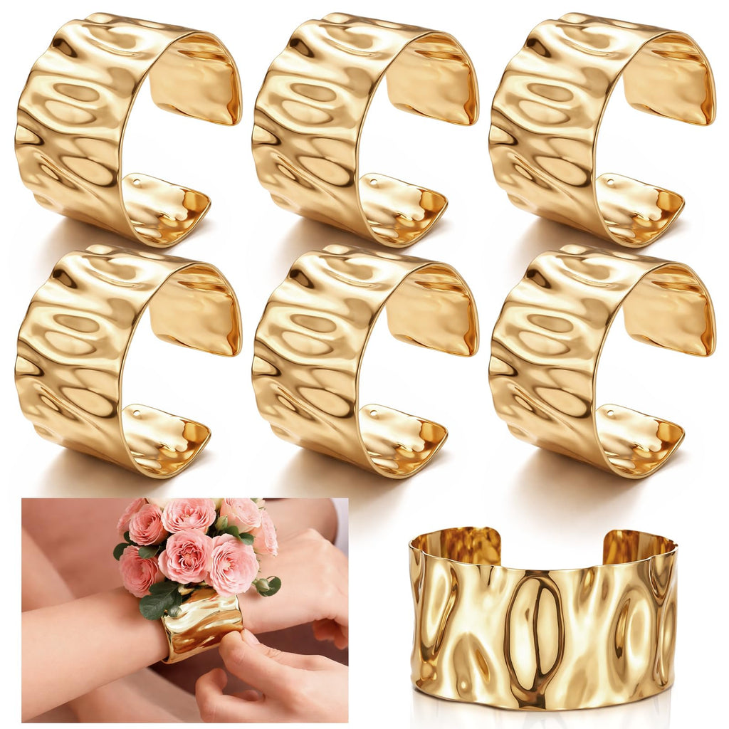 Liliaafar 6 Pcs Gold Corsage Wristlet Cuff Bracelets Women,Cuff