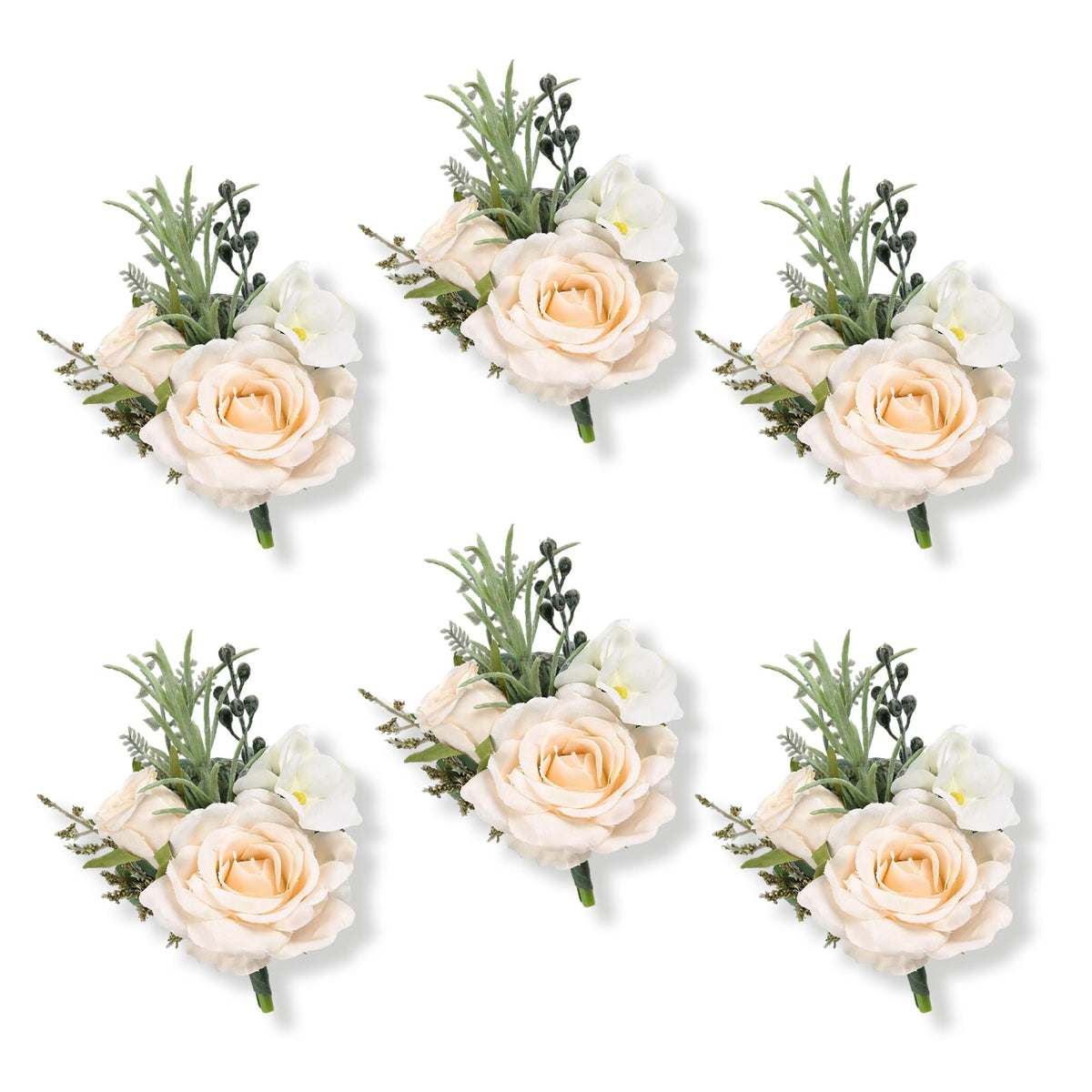 6Pcs Ivory White Faux Silk Rose Women Corsages Wristlet Wedding