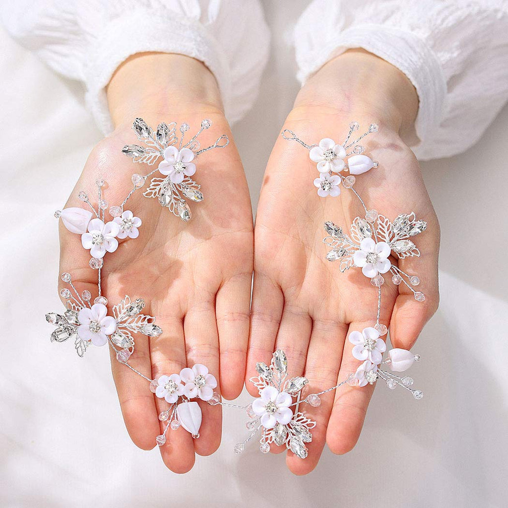 Unicra Bride Silver Wedding Hair Vine Flower Bridal Hair Piece Leaf Party Hair Accessories Crystal Hair Jewelry Rhinestone Headpieces for Women