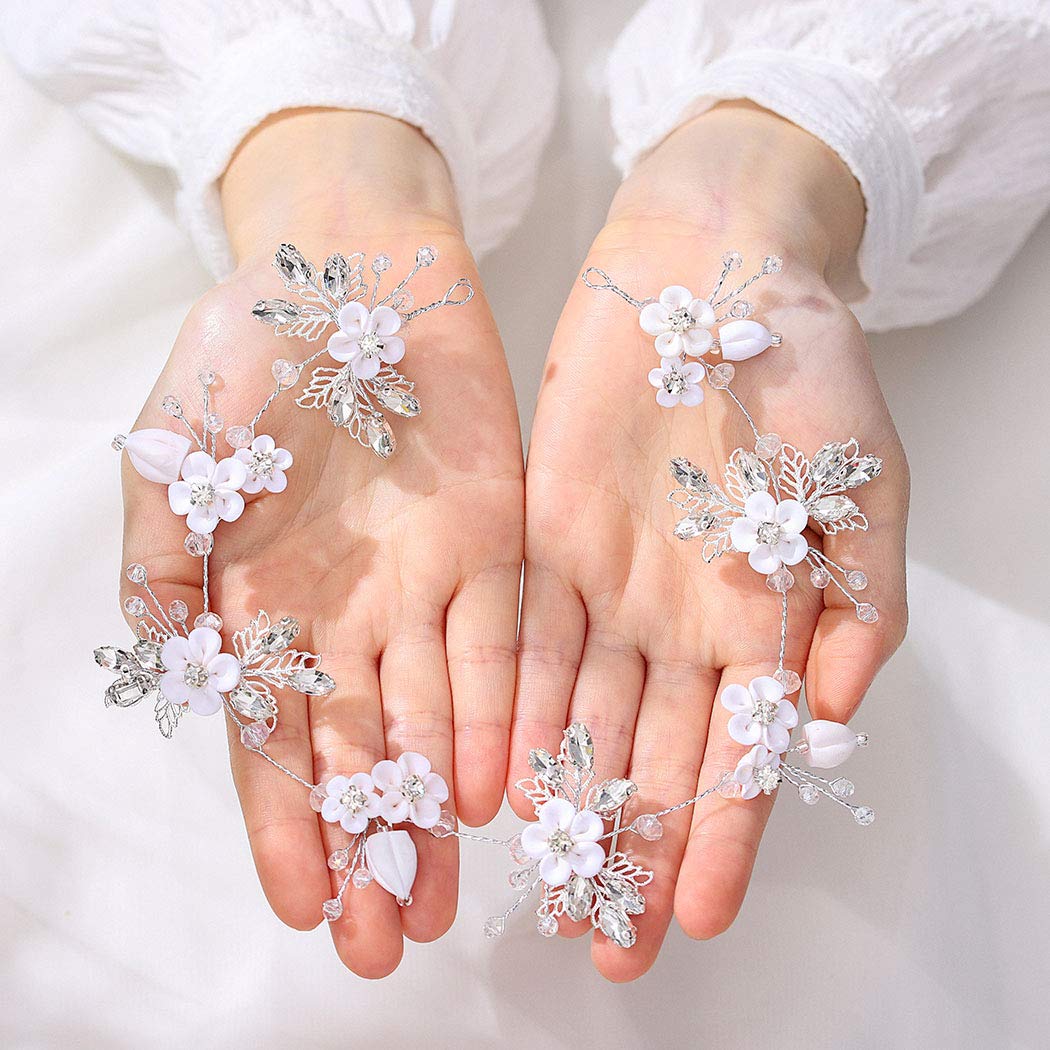 Unicra Bride Silver Wedding Hair Vine Flower Bridal Hair Piece Leaf Party Hair Accessories Crystal Hair Jewelry Rhinestone Headpieces for Women