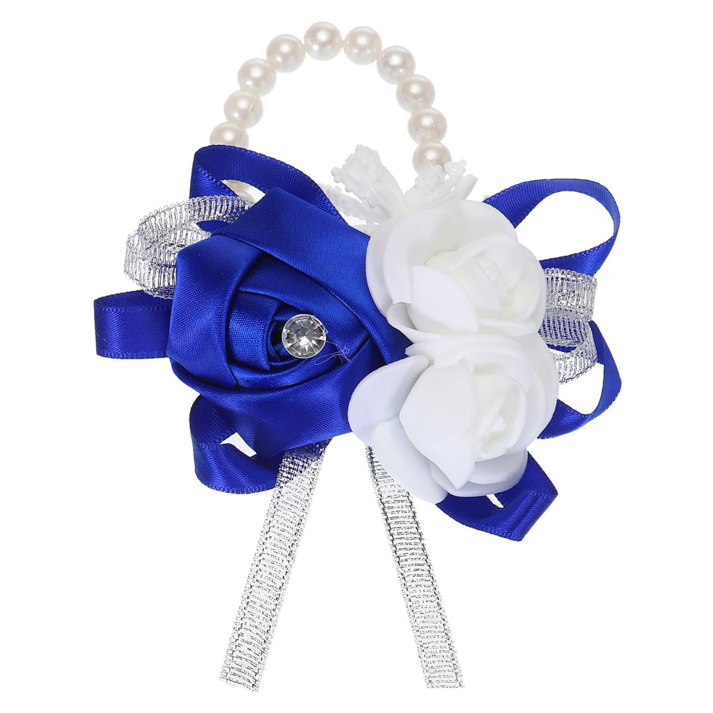MECCANIXITY 12Pcs Wrist Corsage Artificial Flower Bracelets Rose Wrist Bride Groom Decorative for Wedding Ceremony Prom Party Anniversary Sky Blue