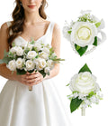 6Pcs Ivory White Faux Rose Wrist Corsages for Wedding, Dance Party