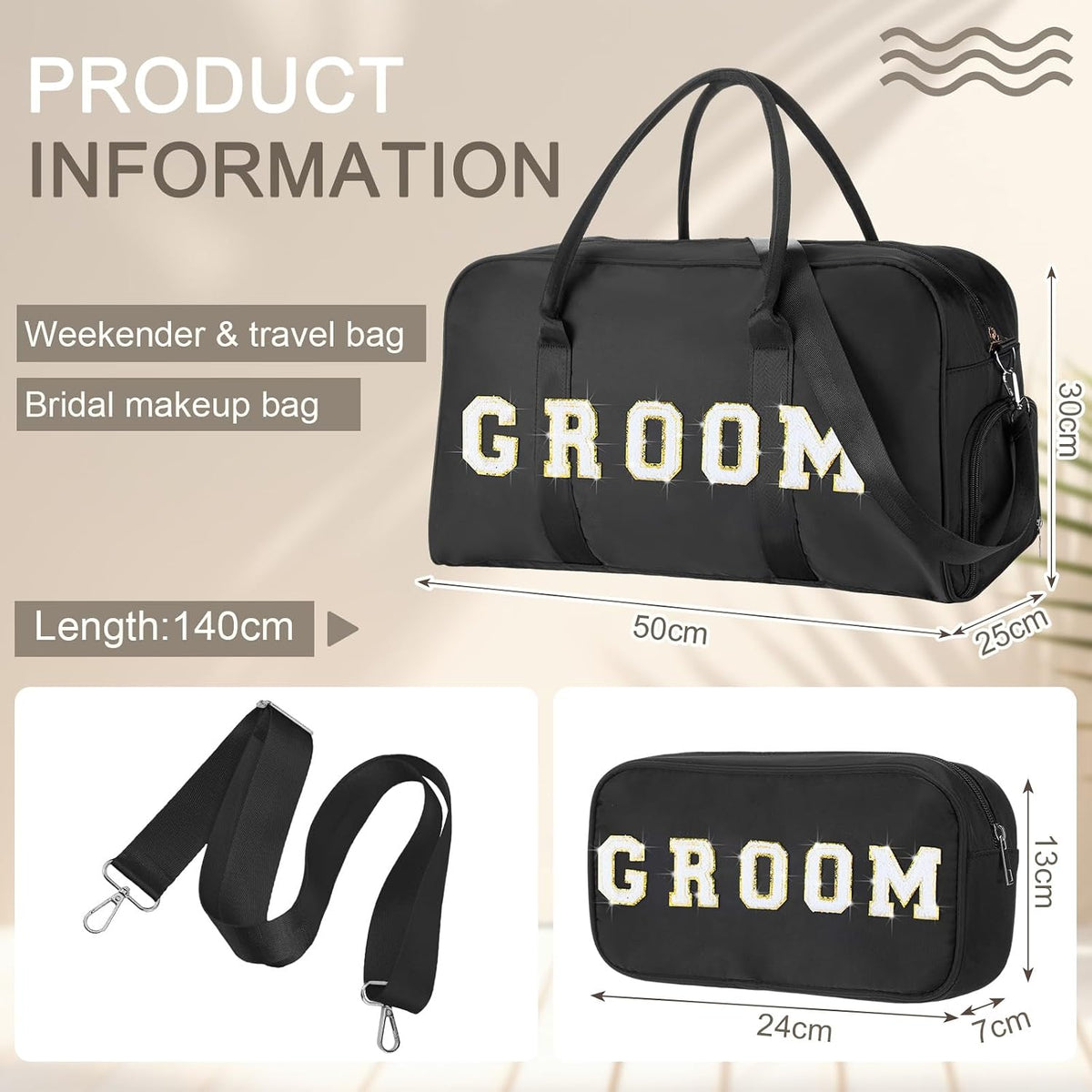 2 Pcs Groom Bag Gifts, Wedding Weekender Duffle Bag, Black