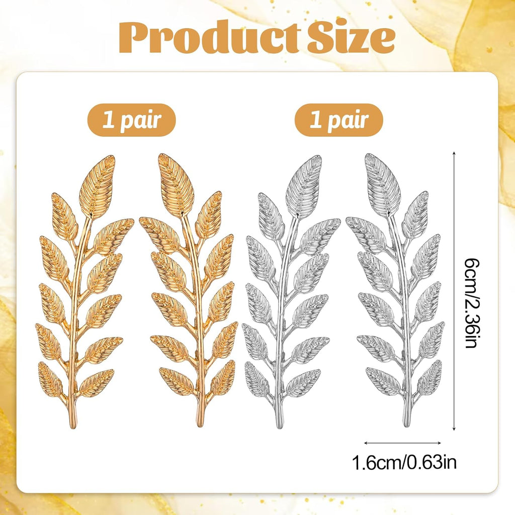 2 Pairs Gentlemen Suit Brooches Simple Gold Silver Wheat Leaf Lapel Pins