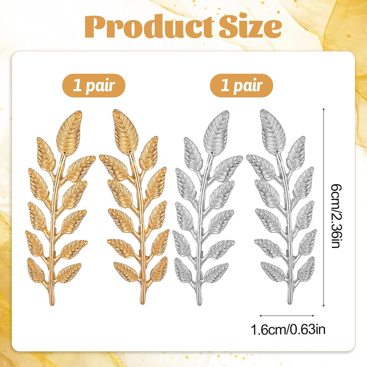 2 Pairs Gentlemen Suit Brooches Simple Gold Silver Wheat Leaf Lapel Pins