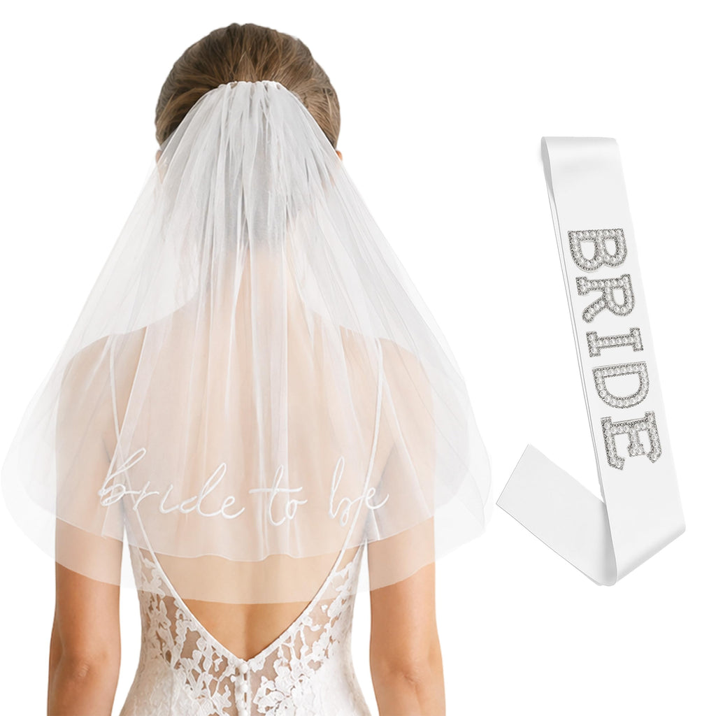 Embroidered Bride To Be Veil and Sash Set, Bachelorette & Hen Party Decor, Engagement Party Favors, Bridal Shower Accessories