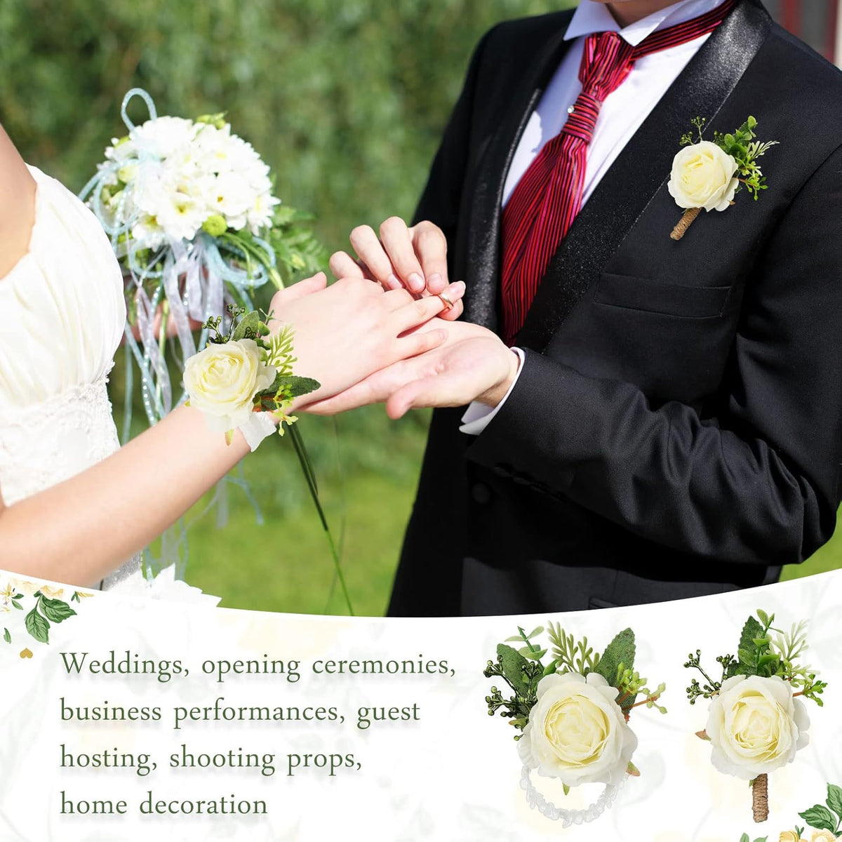 Jexine 12 Pcs Rose Wrist Corsage Bracelet Wedding Bridal, White Elegant