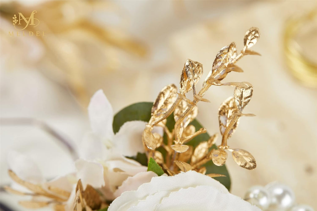 Artificial Champagne Rose Wrist Corsages Set 6Pcs for Wedding Party