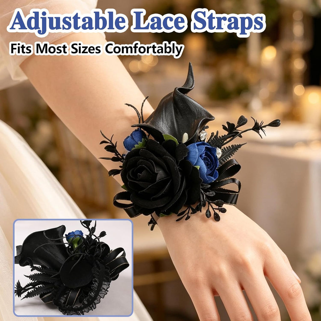 Black Rose Corsage & Boutonniere Set for Wedding