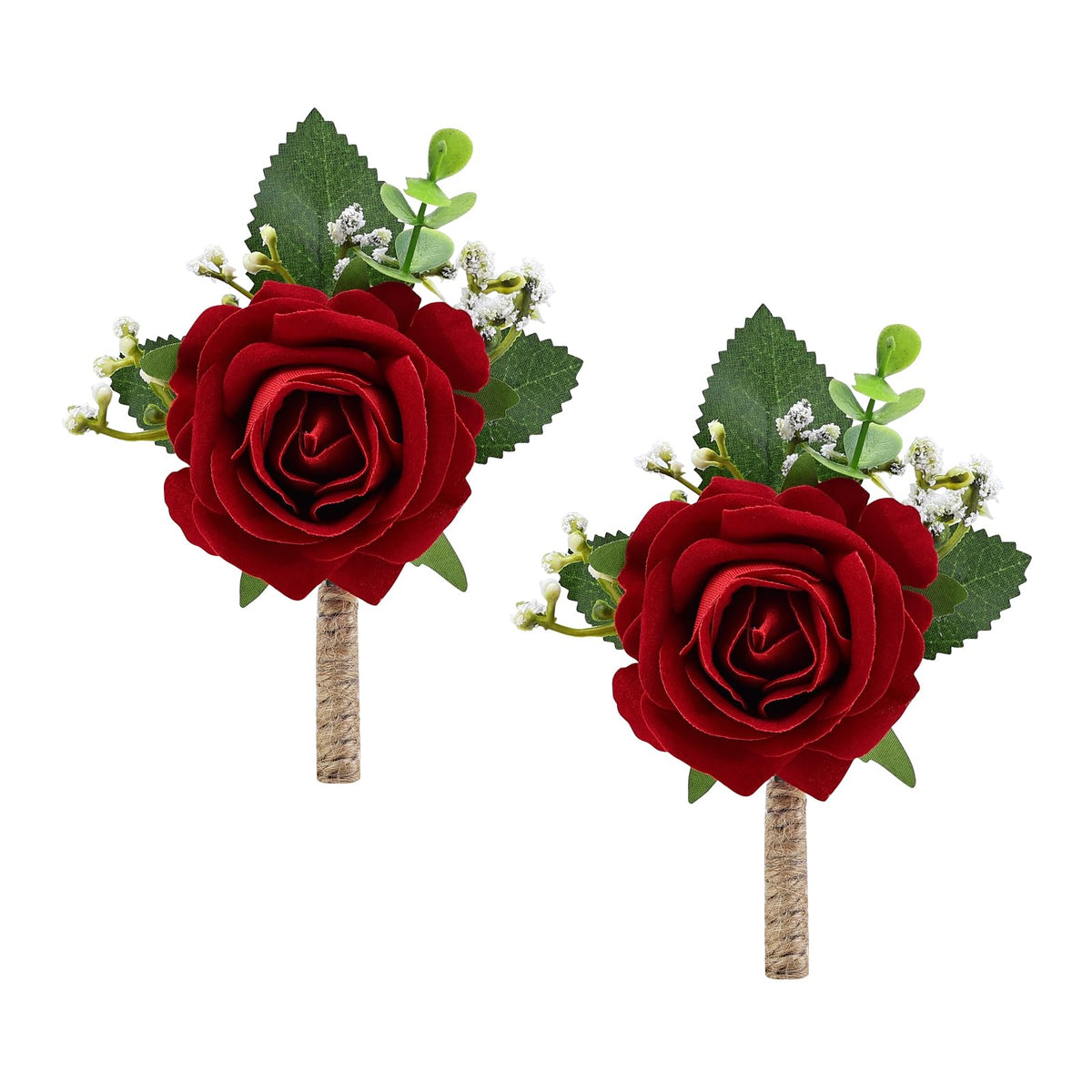 2Pcs Red Rose Corsage and Men Boutonniere Set, Wrist Band Bracelets, for Wedding Bride Bridesmaid Groom Groomsmen Flower Accessories Prom Party Man Suit Decor
