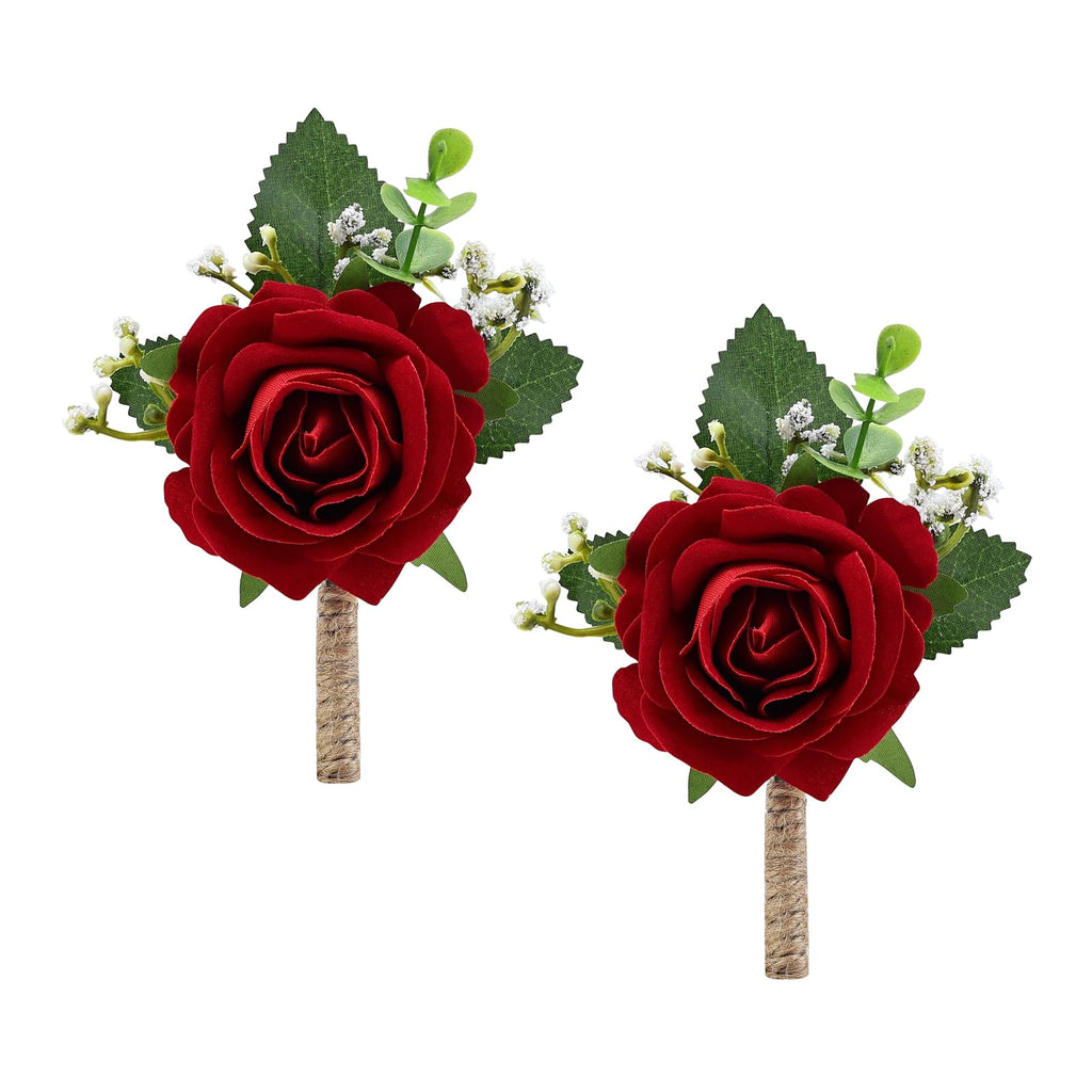 2Pcs White Rose Corsage and Men Boutonniere Set, Wrist Band Bracelets, for Wedding Bride Bridesmaid Groom Groomsmen Flower Accessories Prom Party Man Suit Decor
