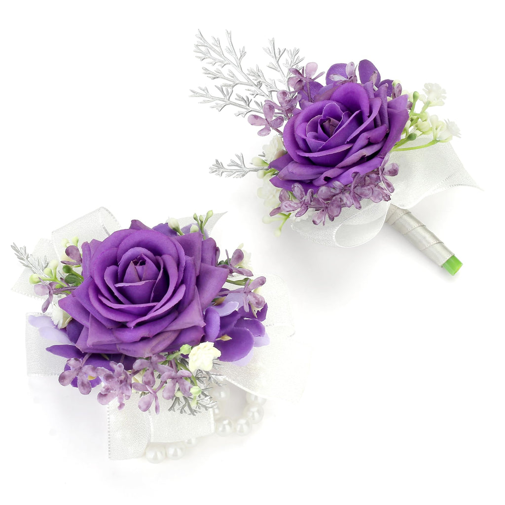 Blue Corsage and Boutonniere Set Double Pearl Bracelets