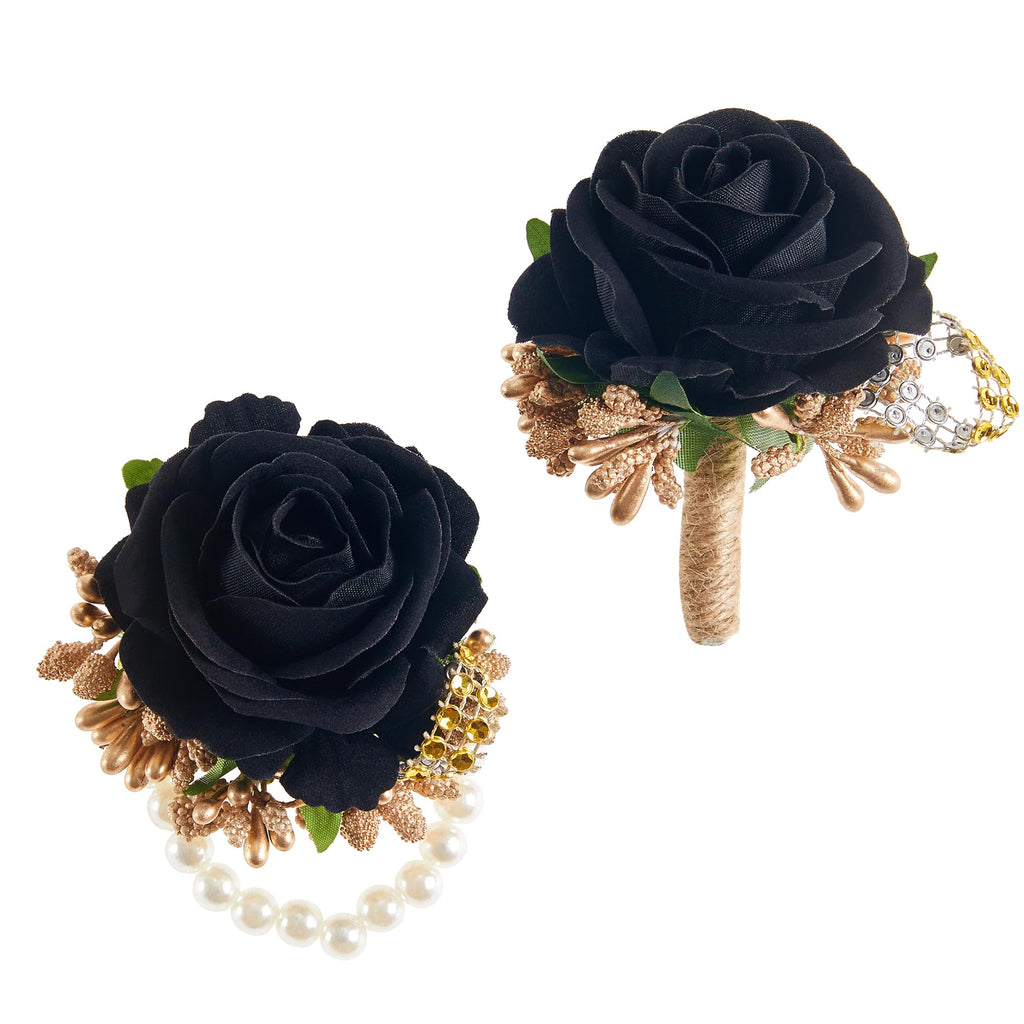 SITUMEIZI 2Pcs Red Rose Wrist Corsage and Boutonniere Set for Prom Decor