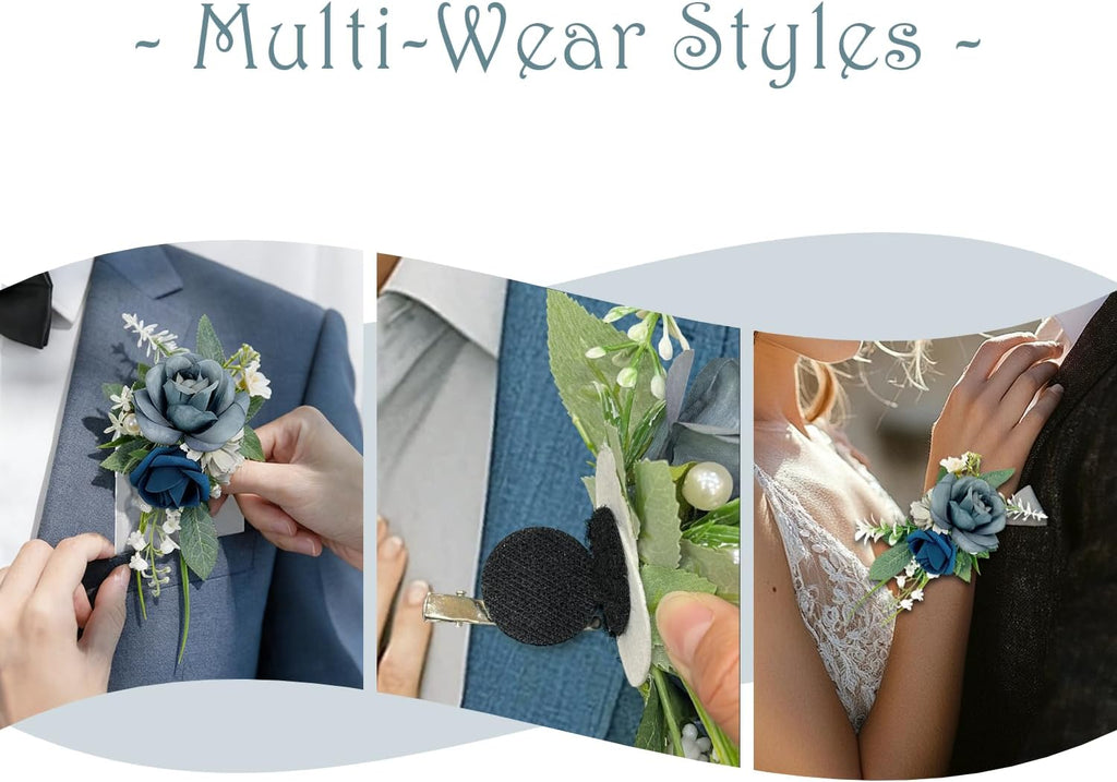 Blue Rose Boutonniere for Men - Single Pocket Pin, 6.7"x4"