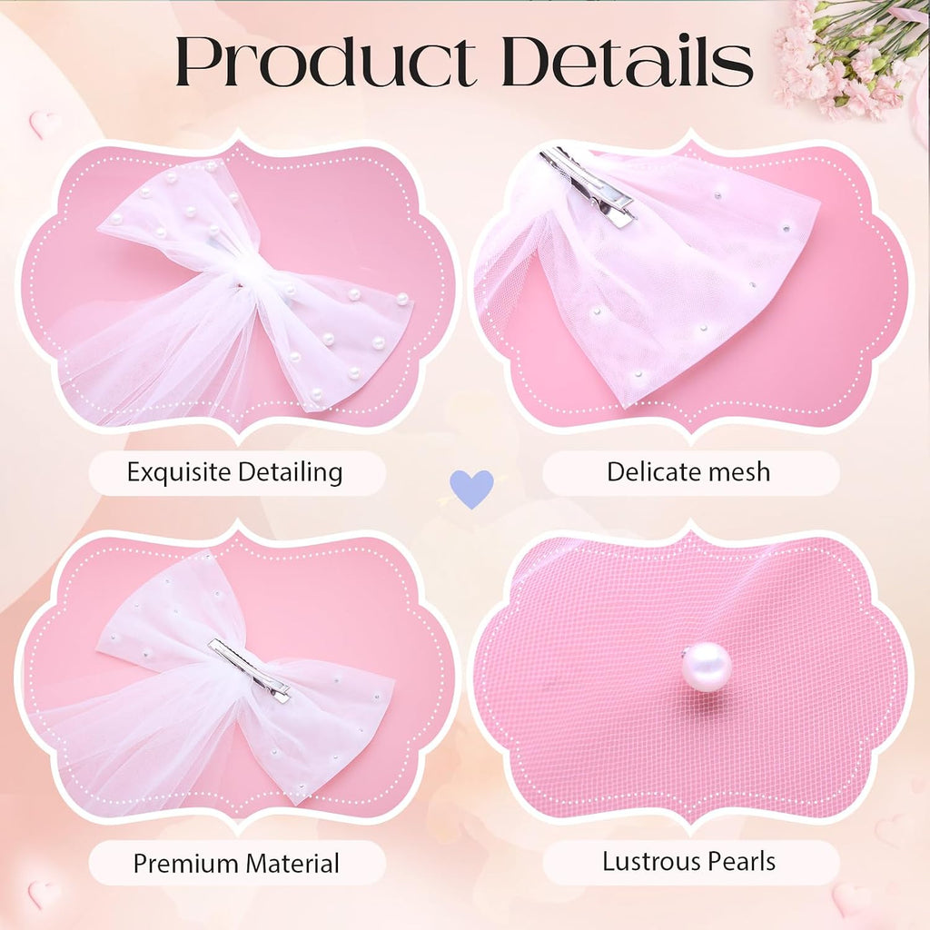 Bridal Veil Hair Clip with Pearls, Bow Hair Veil for Bachelorette Party, Wedding Accessory for Women