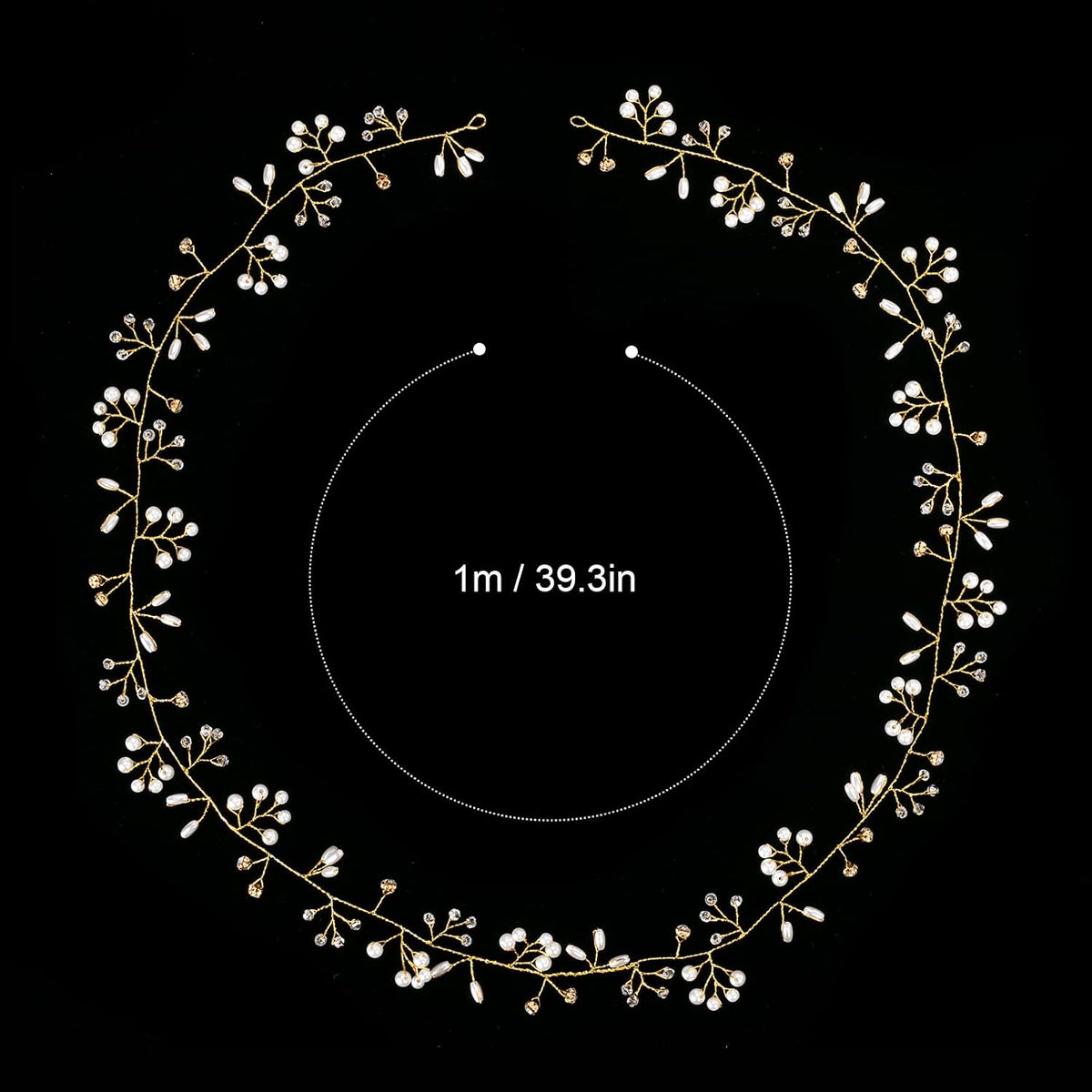 Wedding Hair Bridal Hair Accessories Pieces for Brides Hair Vine Crystal Extra Long Pearl and Beads Bridal Hair Vine Headband Head Pieces for Women and Girls (39inGold, 39in)
