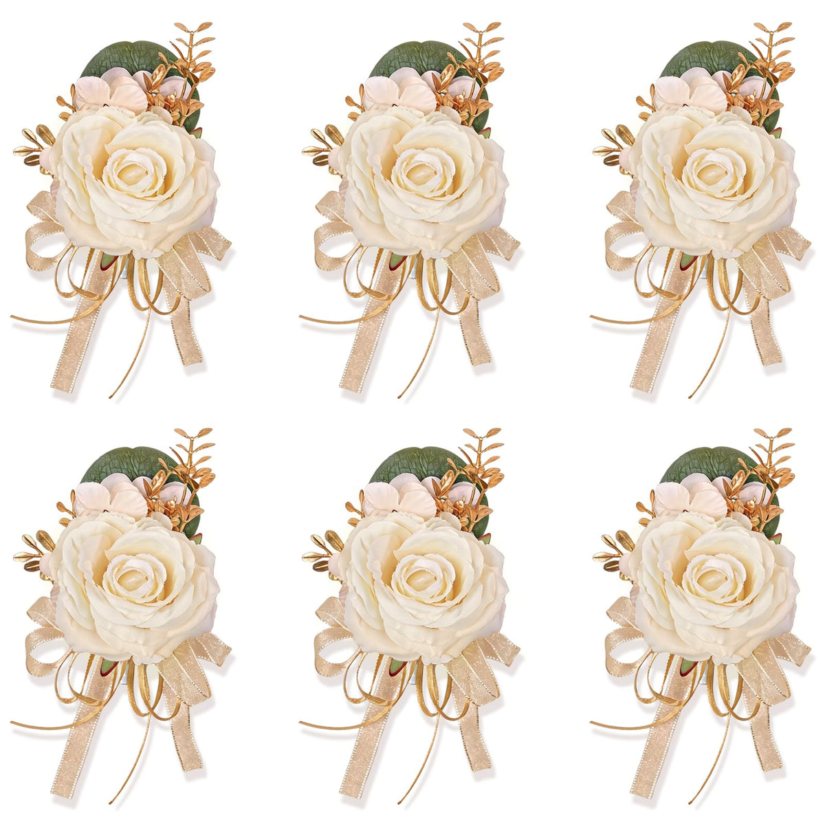Lavender Purple Faux Wrist Corsages, Set of 6, for Bride Wedding